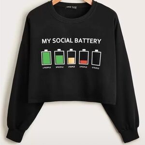 🔴Buy 2 get 1 free🔴 Black Graphic “Social Battery” Long Sleeve Shirt